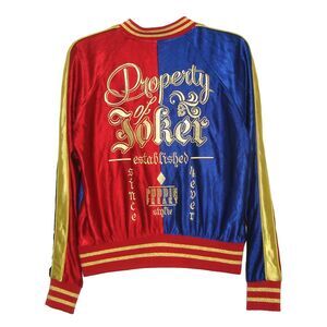Suicide Squad Jacket Womens L Embroidered Harley Quinn Joker Satin Bomber Jacket